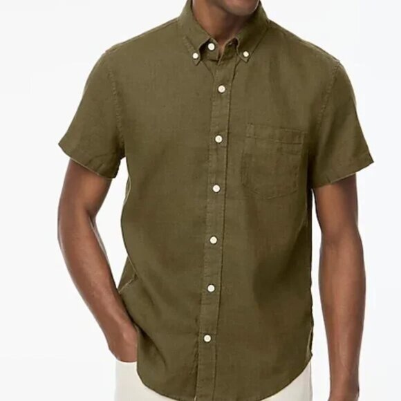 J. Crew Men’s Short Sleeve Linen Blend Shirt Green Size XL NWOT - Picture 1 of 5